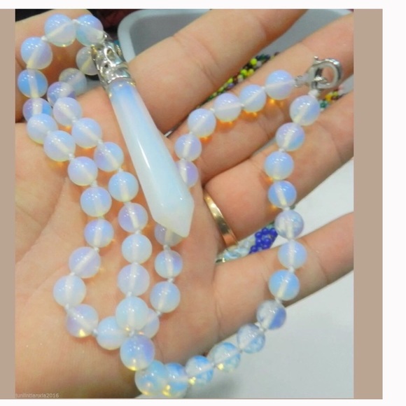 Boho Natural Opalite Pendant STATEMENT NECKLACE - Picture 2 of 6